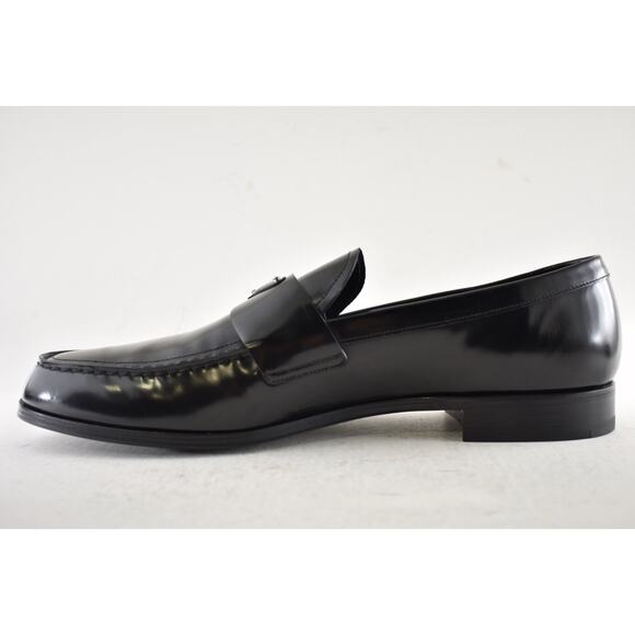 Prada Black Brushed Leather Triangle Logo Classic Loafer SlipOn Flat UK 12 US 13 main image 6